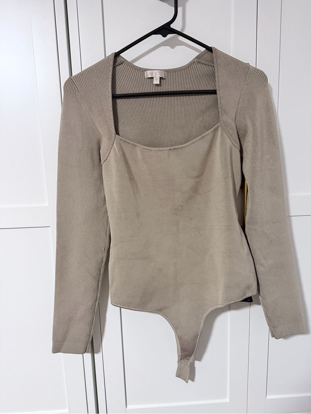 Guess Taupe Ribbed Long-Sleeve Bodysuit